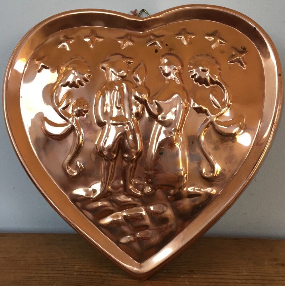 Vtg Benjamin Medwin Copper Marriage Heart German Shortbread Mold PA Dutch 9"